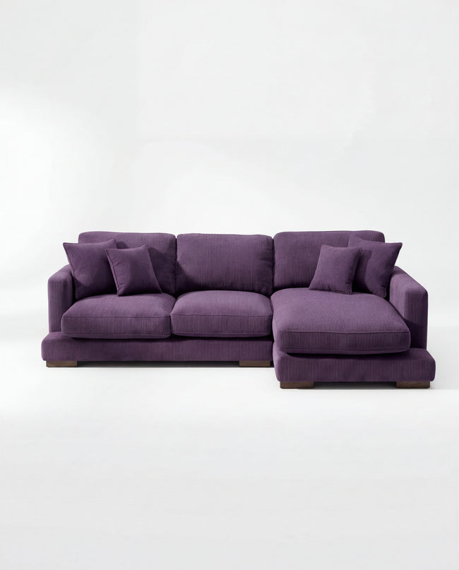 City Chaise Lounge Purple Corduroy - Front View | Vibe Sofas Australia Hover Image