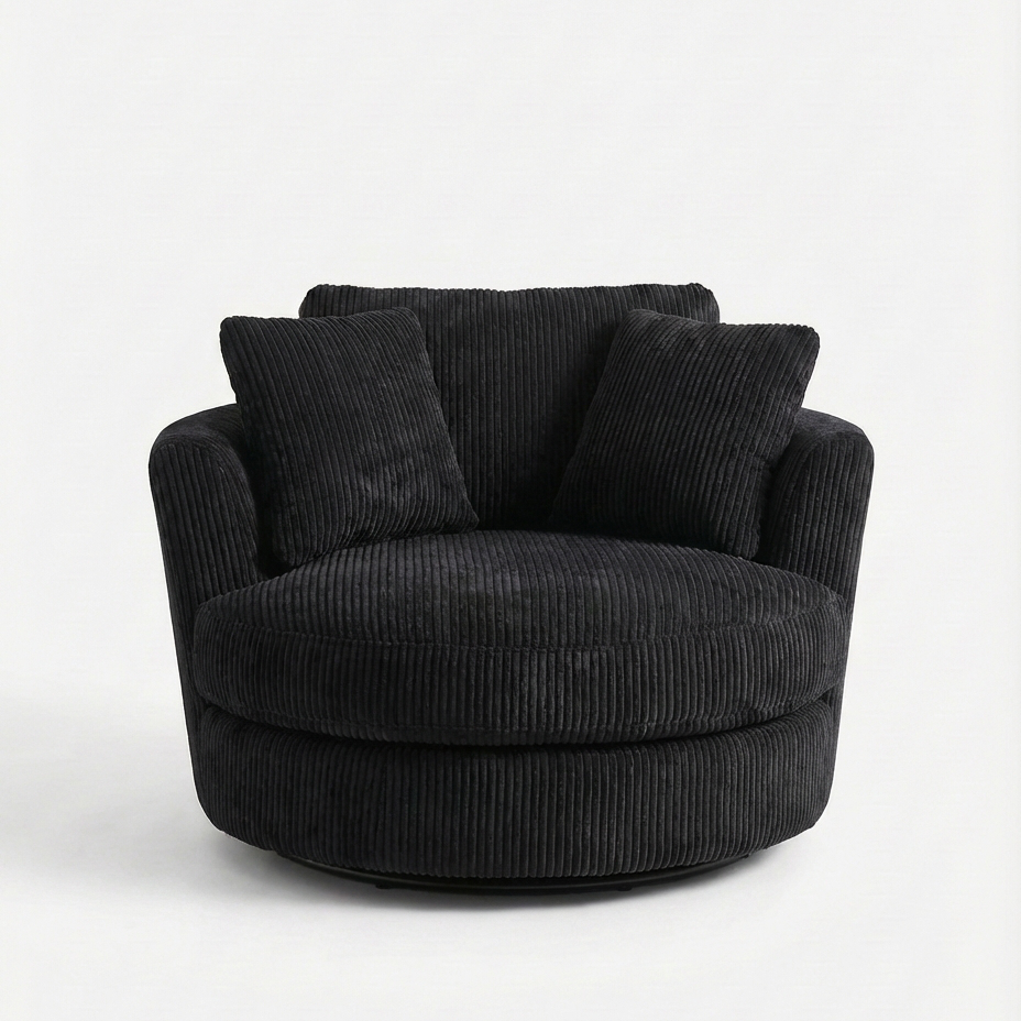 Cuddle Swivel Chair - Black - Front View | Vibe Sofas Australia