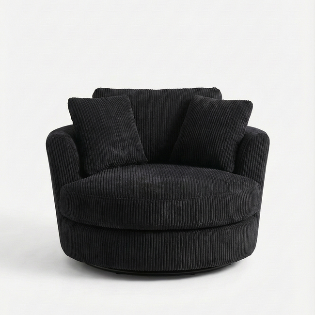 Cuddle Swivel Chair - Black - Front View | Vibe Sofas Australia Hover Image