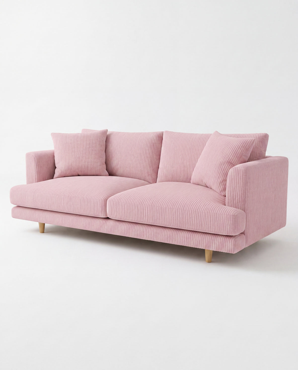 Meadow 2 Seater Sofa - Baby Pink Corduroy - Front View | Vibe Sofas Australia