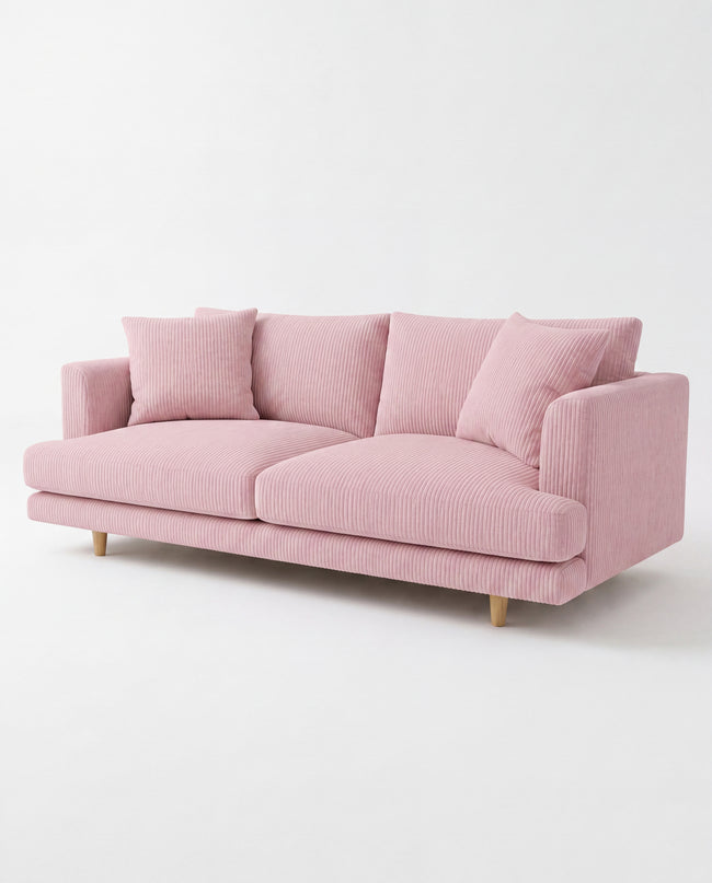 Meadow 2 Seater Sofa - Baby Pink Corduroy - Front View | Vibe Sofas Australia Hover Image