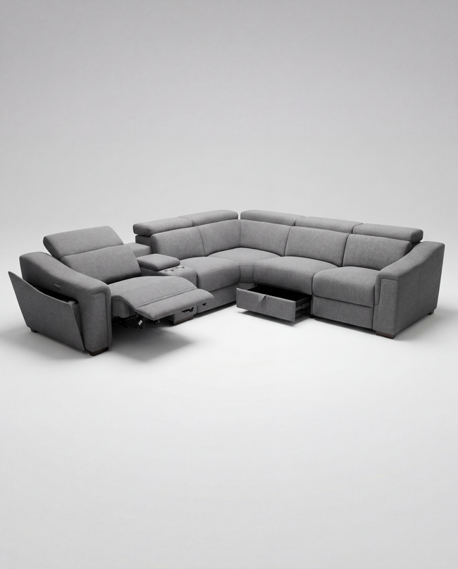 Lena Electric Recliner Corner Lounge - Front View | Vibe Sofas Australia Hover Image