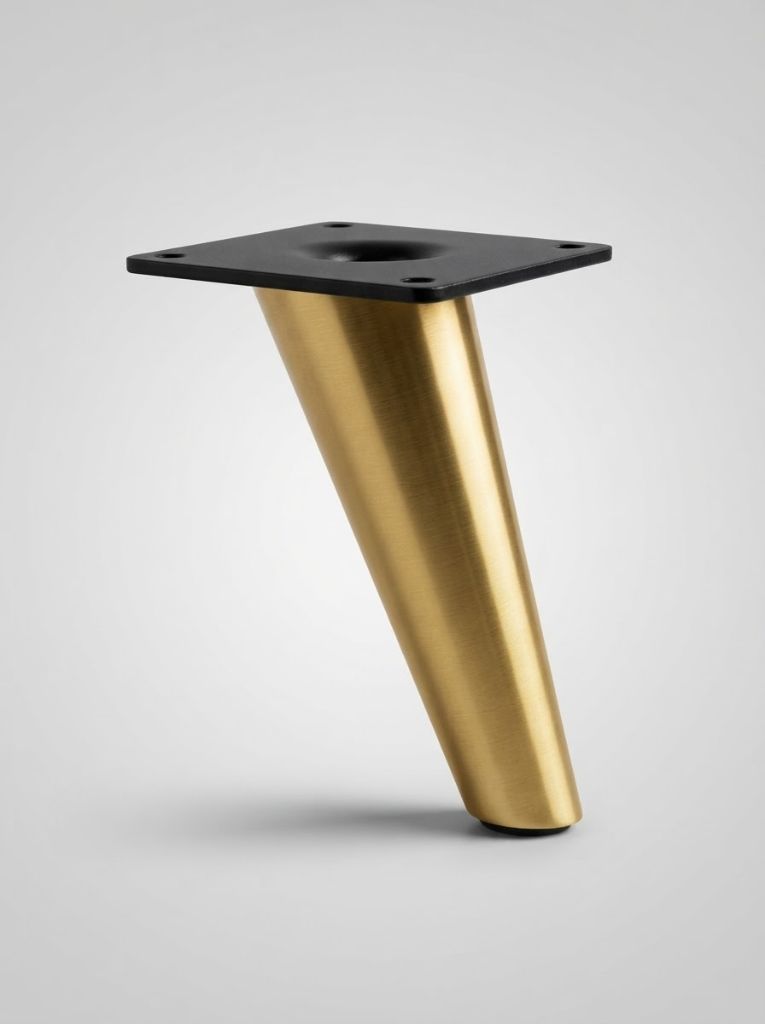 Brushed Brass Scandi tapered sofa leg with black mounting plate