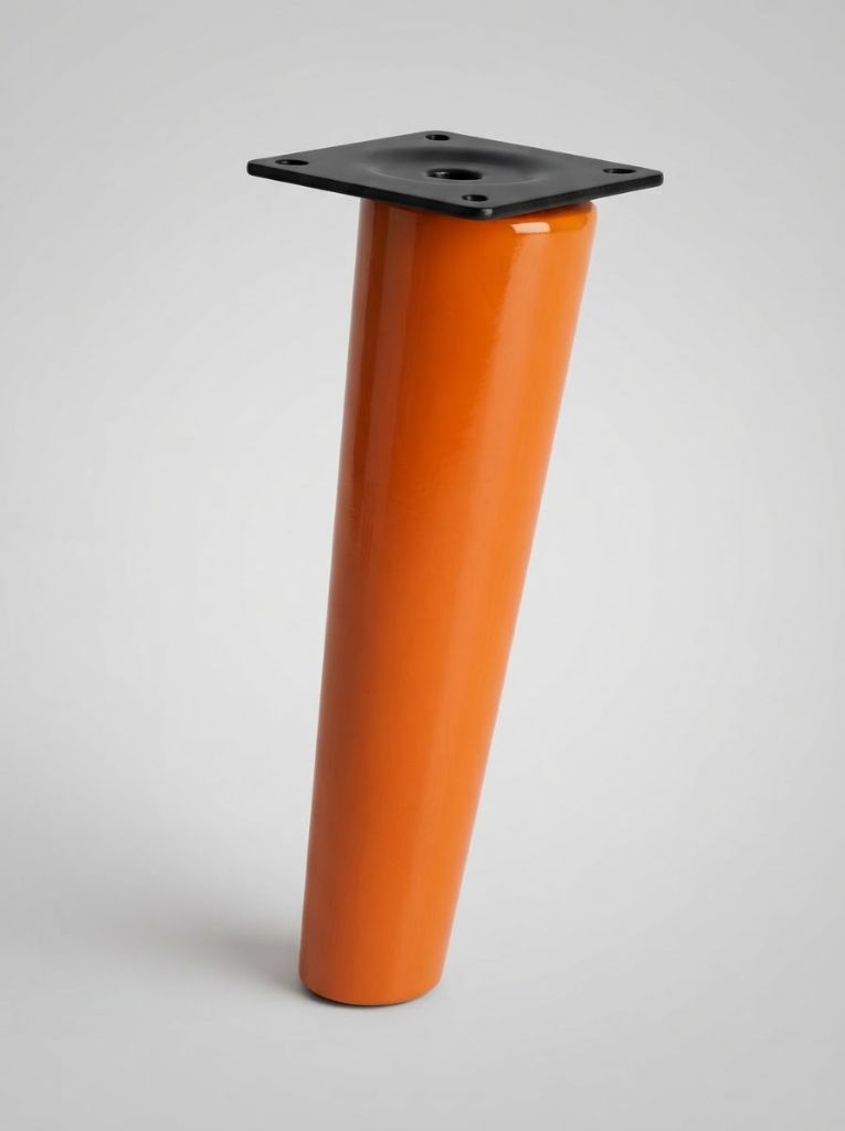 Orange Scandi tapered sofa leg with black mounting plate