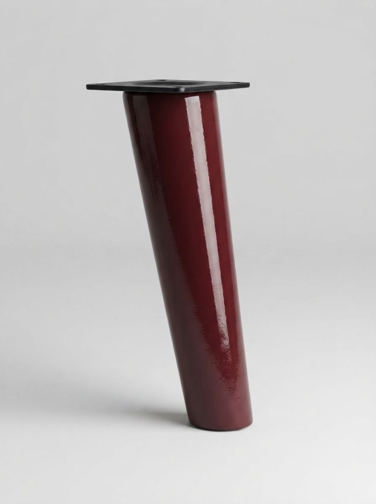 Burgundy Scandi tapered sofa leg with black mounting plate