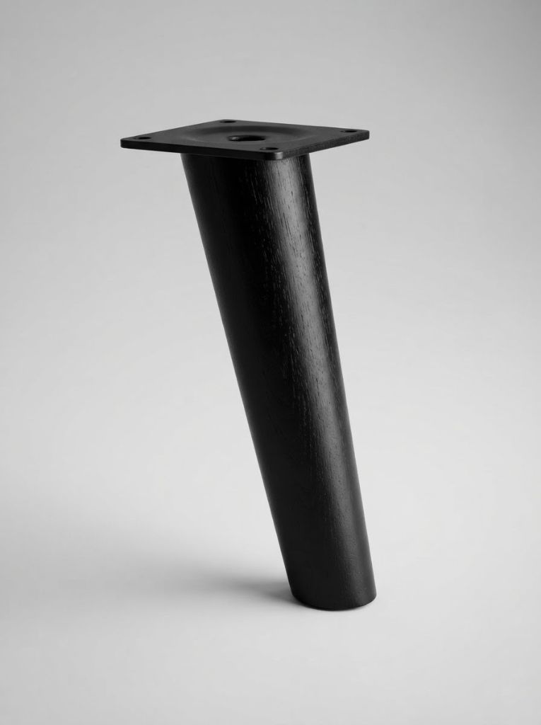 Black Oak Scandi tapered sofa leg with black mounting plate