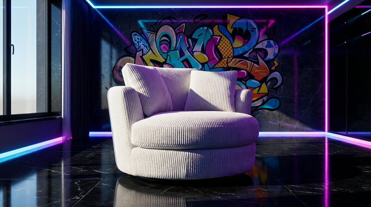Cuddle Swivel Chair - White - Alternative Angle | Vibe Sofas