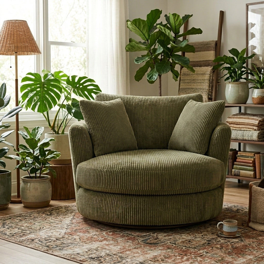 Cuddle Swivel Chair - Olive Green - Alternative Angle | Vibe Sofas