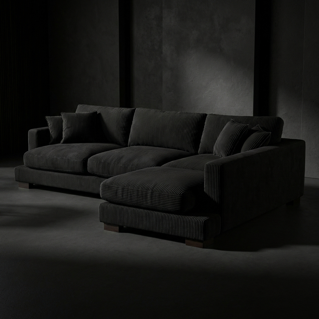 Bagira Black Corduroy Cloud Chaise Lounge — Lifestyle