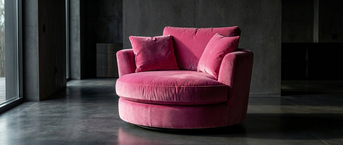 Cuddle Swivel Chair - Barbie Pink - Lifestyle Setting | Vibe Sofas