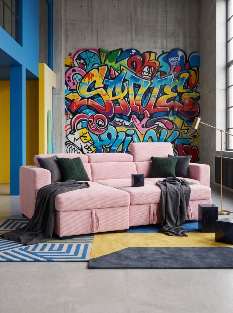 Baby Pink Corduroy Evo Sleeper Chaise Lounge — Lifestyle