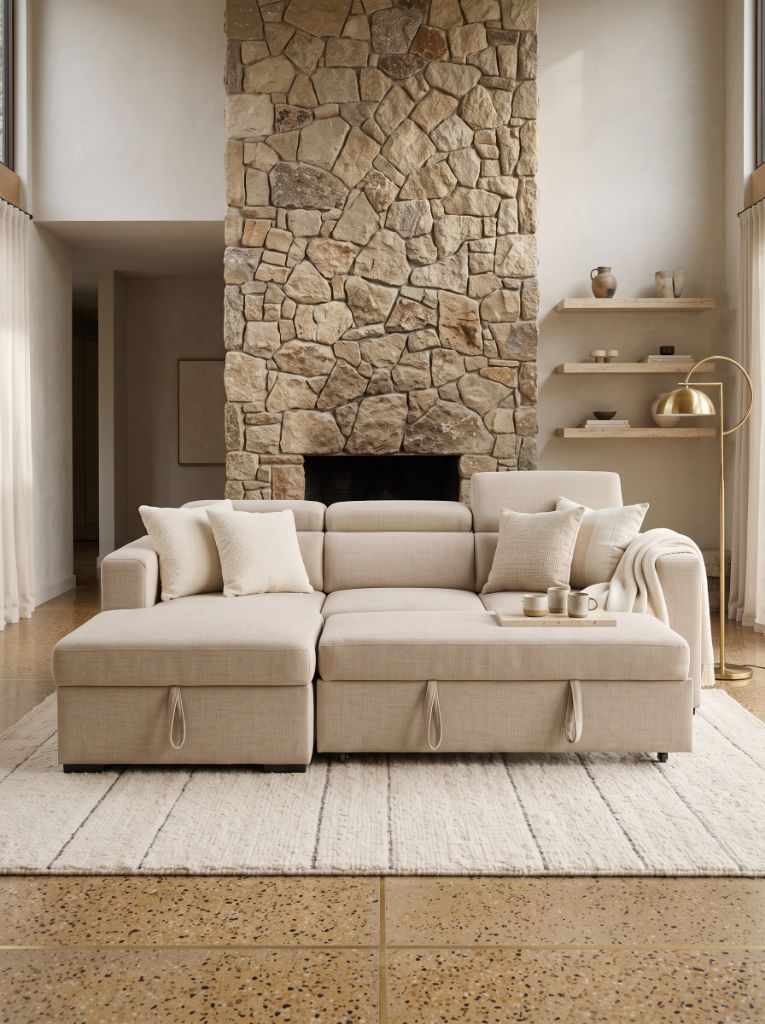 Beige Fabric Evo Sleeper Chaise Lounge