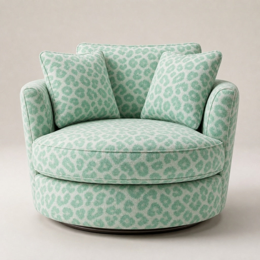 Cuddle Swivel Chair - Mint Leopard