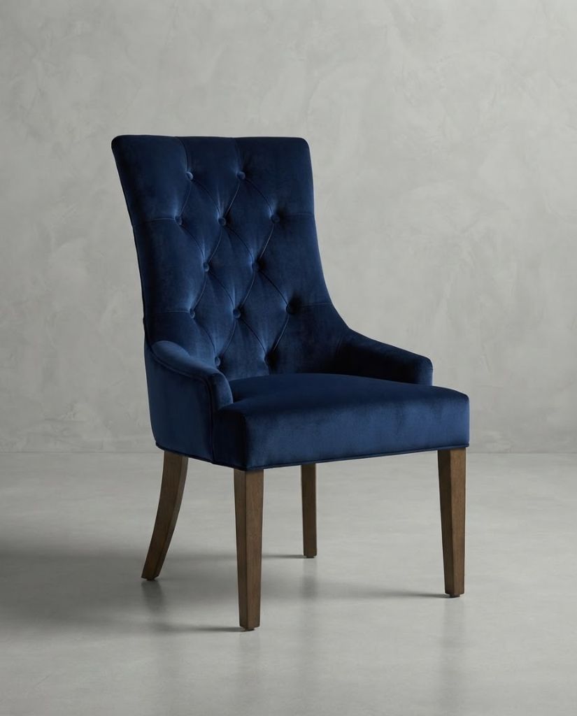 Vibe Dining Chair in Navy Blue Velvet - button-tufted dining chair with timber legs