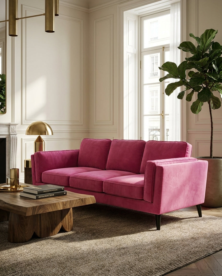 Monroe Barbie Pink — Lifestyle Setting 2 | Fabric | Vibe Sofas Australia