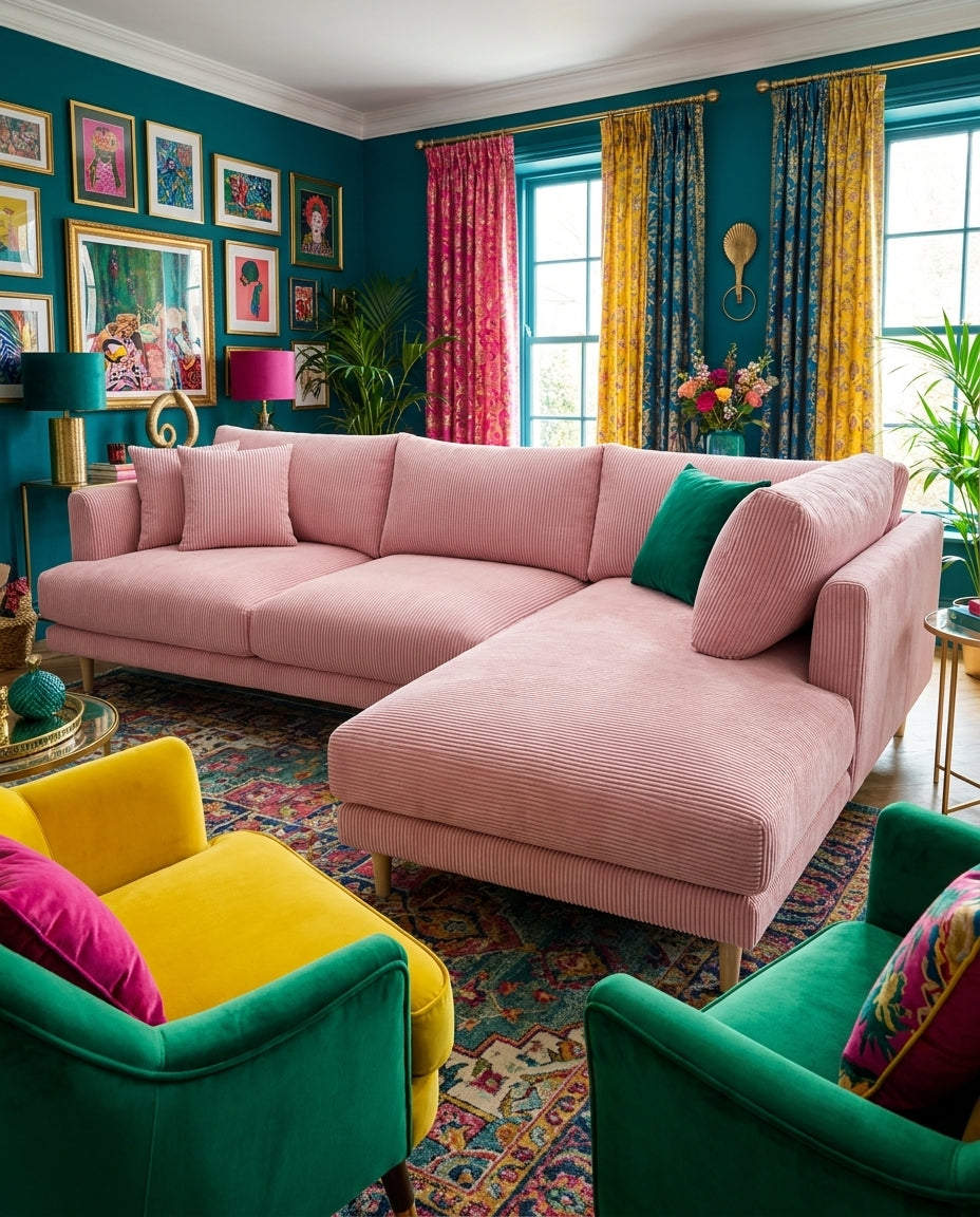 Meadow Chaise Lounge - Baby Pink Corduroy — Product View 12 | Corduroy | Vibe Sofas Australia