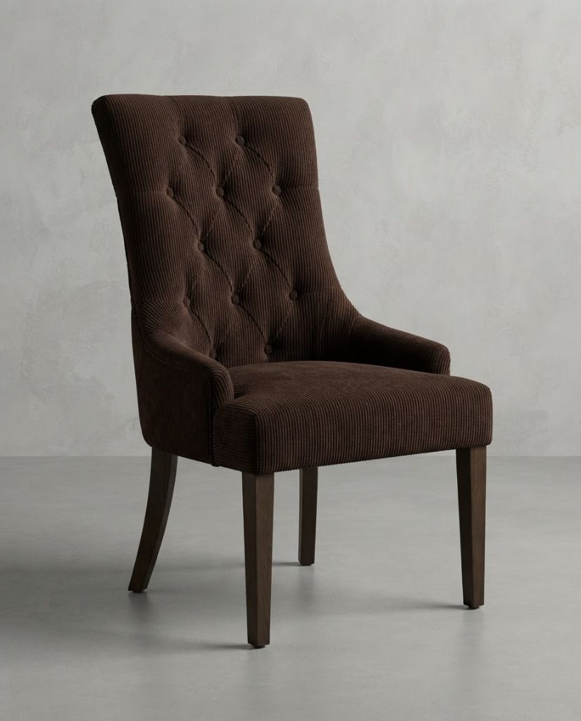 Vibe Dining Chair in Chocolate Corduroy - button-tufted dining chair with timber legs