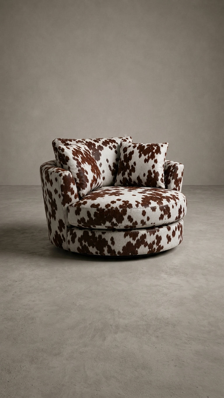 Cuddle Swivel Chair - Chocolate Cowhide Leather