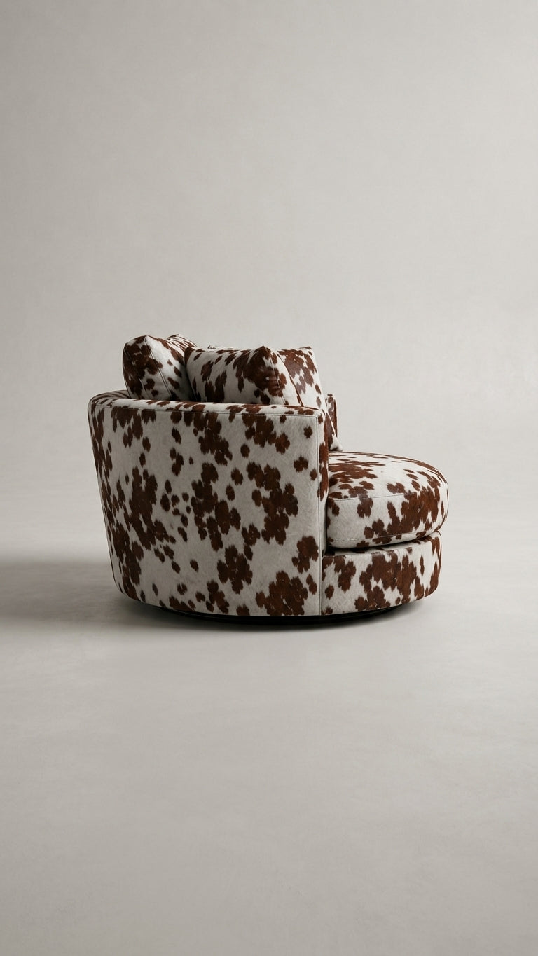 Cuddle Swivel Chair - Chocolate Cowhide Leather