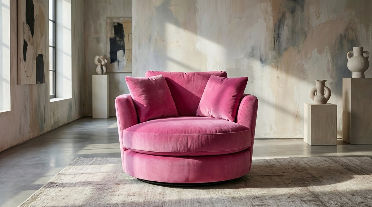 Cuddle Swivel Chair - Barbie Pink - Detail Close-Up | Vibe Sofas