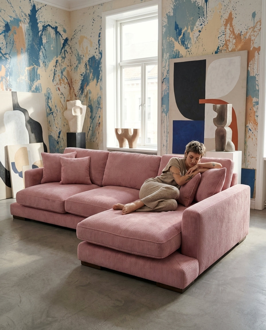 City Rose Pink Corduroy Chaise Lounge — Lifestyle