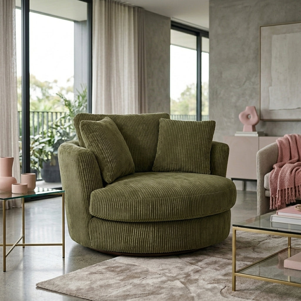 Cuddle Swivel Chair - Olive Green — Lifestyle