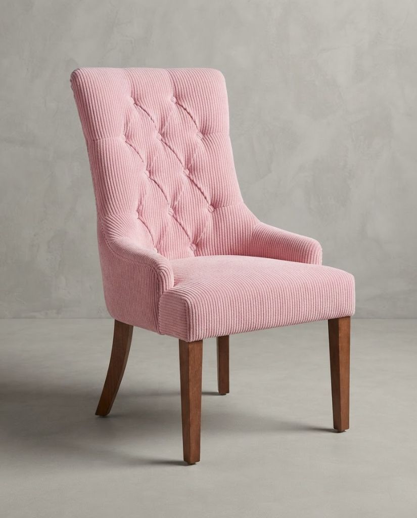Vibe Dining Chair in Candy Pink Corduroy - button-tufted dining chair with timber legs