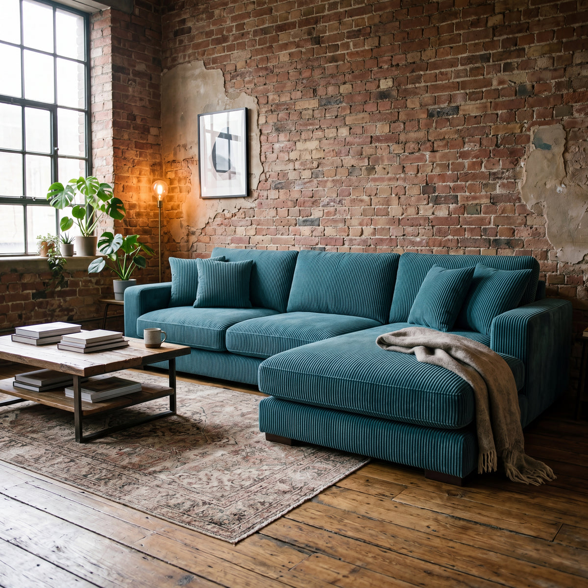 City Chaise Lounge Aqua Corduroy - Alternative Angle | Vibe Sofas