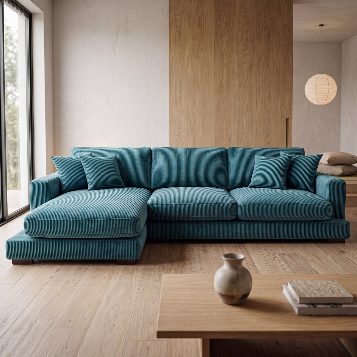 City Chaise Lounge Aqua Corduroy - Detail Close-Up | Vibe Sofas
