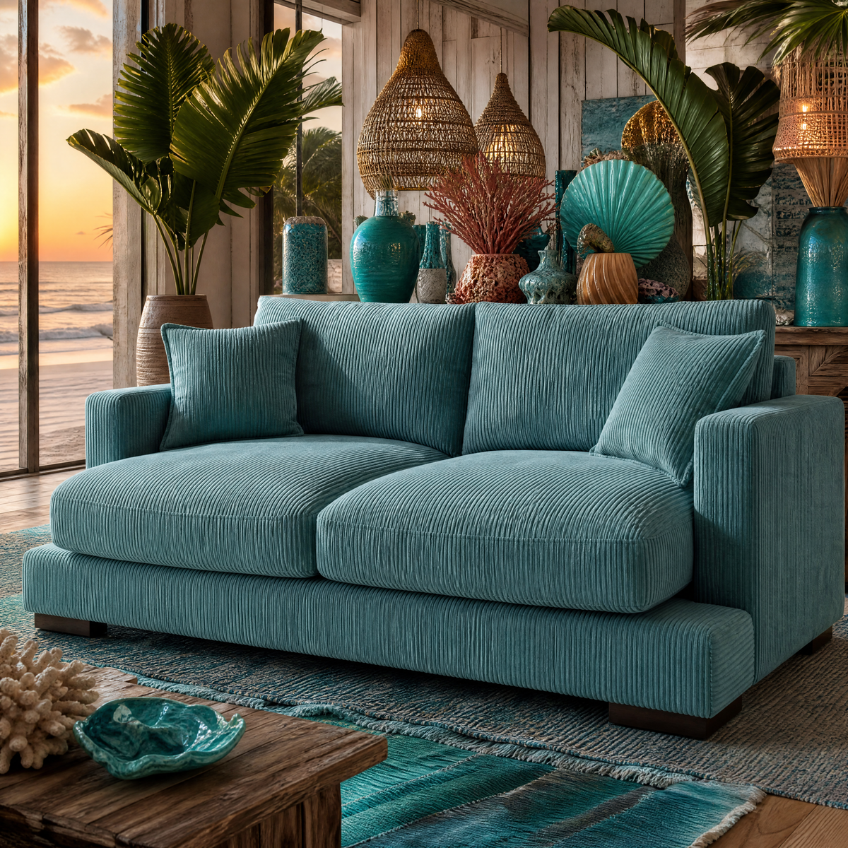 Cloud 2 Seater Aqua Corduroy - Lifestyle