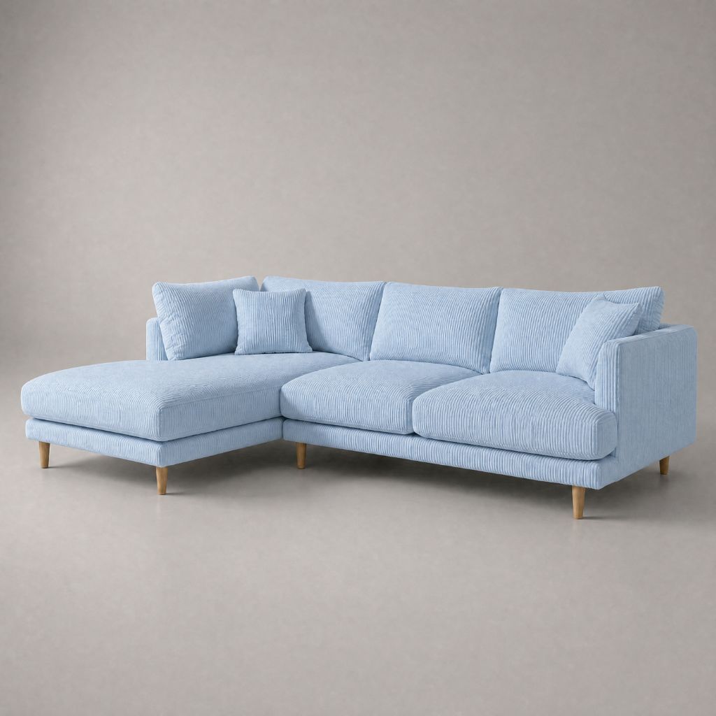 Meadow Chaise Lounge - Baby Blue Corduroy - Front View | Vibe Sofas