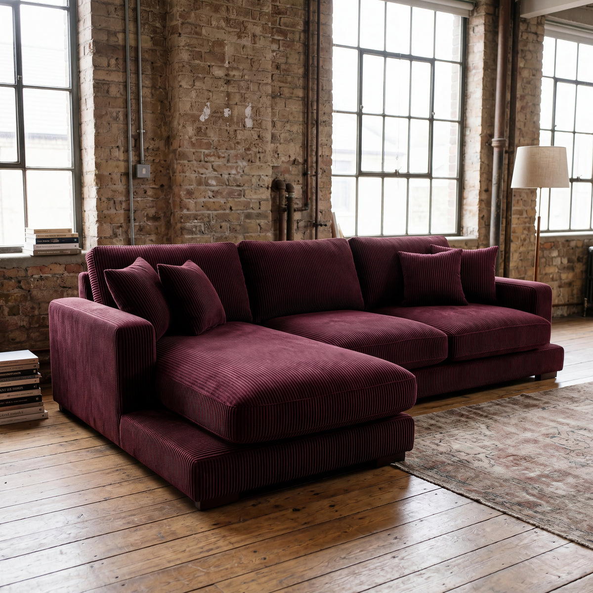 City Chaise Lounge Burgundy Corduroy - Alternative Angle | Vibe Sofas