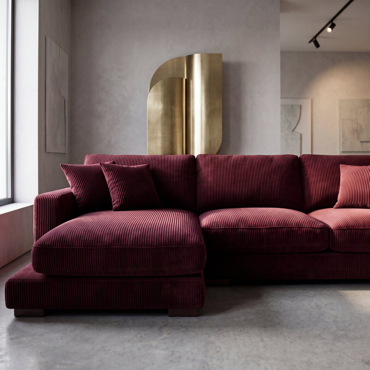 City Chaise Lounge Burgundy Corduroy - Detail Close-Up | Vibe Sofas