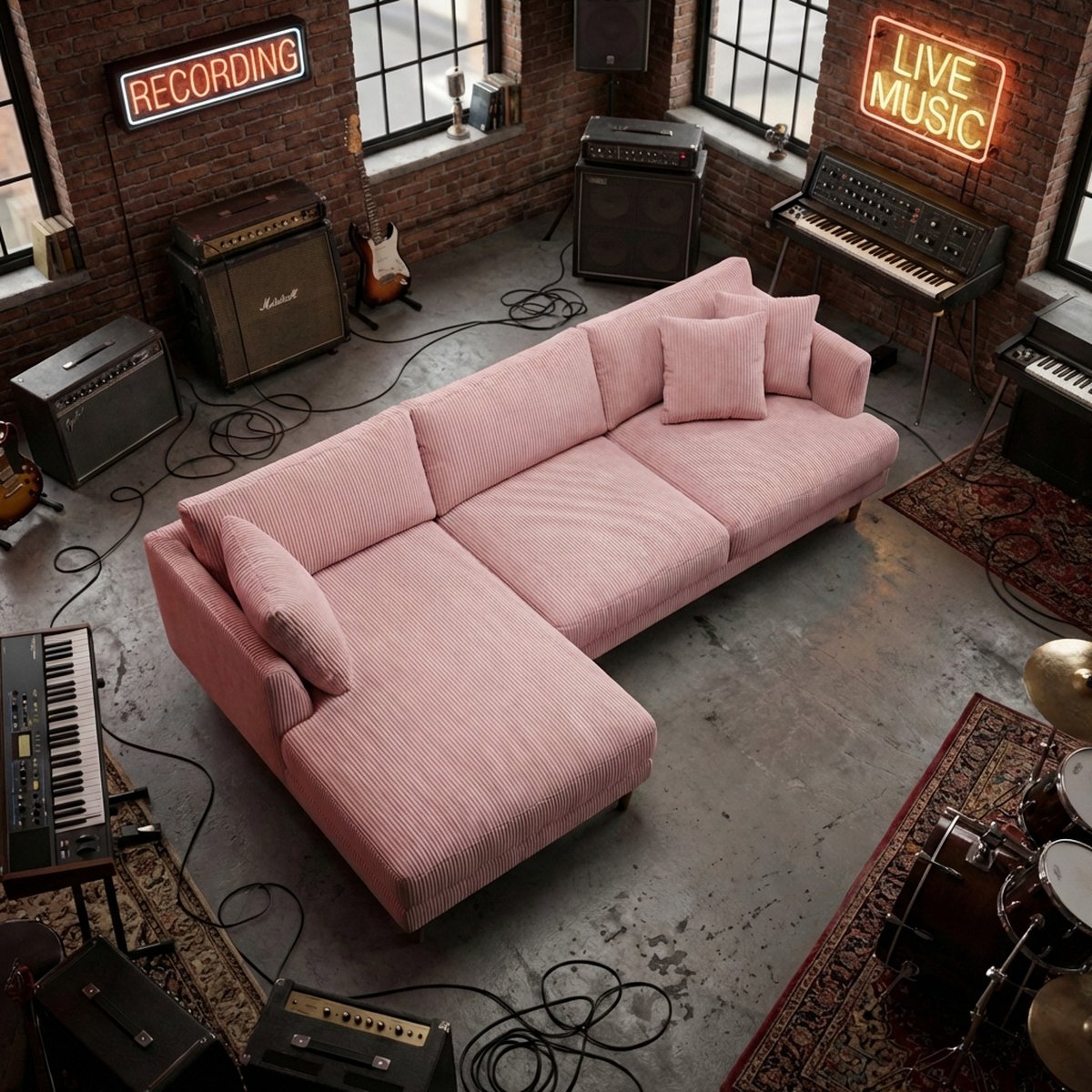 Meadow Chaise Lounge - Baby Pink Corduroy — Detail View 3 | Corduroy | Vibe Sofas Australia