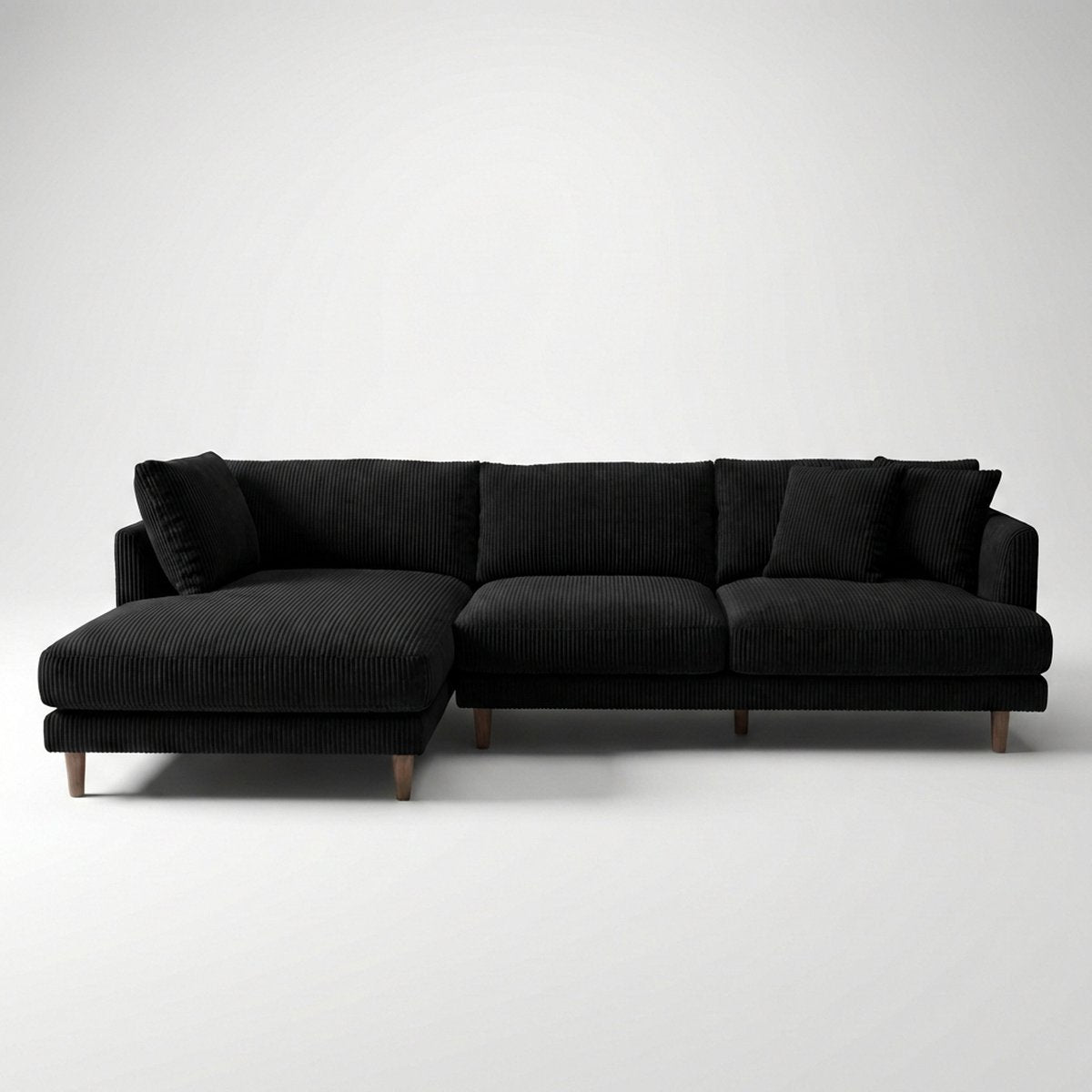 Meadow Chaise Lounge - Bagira Black Corduroy — Front View | Corduroy | Vibe Sofas Australia