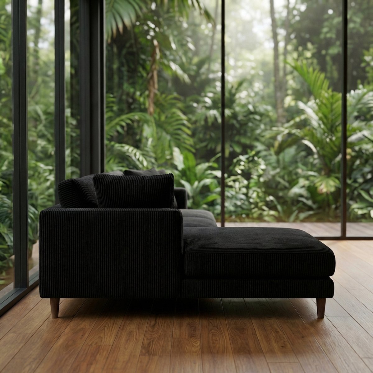 Meadow Chaise Lounge - Bagira Black Corduroy — Detail View 1 | Corduroy | Vibe Sofas Australia