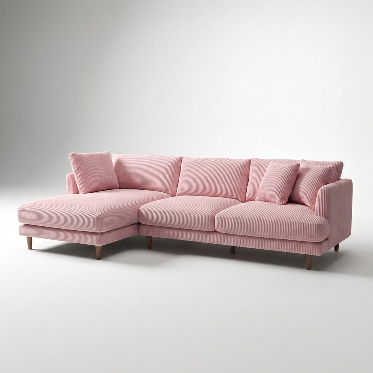 Meadow Chaise Lounge - Baby Pink Corduroy — Side Angle View | Corduroy | Vibe Sofas Australia