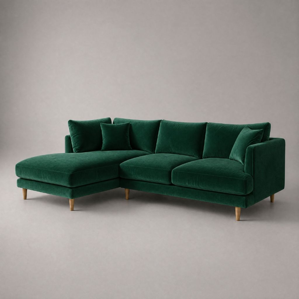 Meadow Chaise Lounge - Emerald Green Velvet - Front View | Vibe Sofas