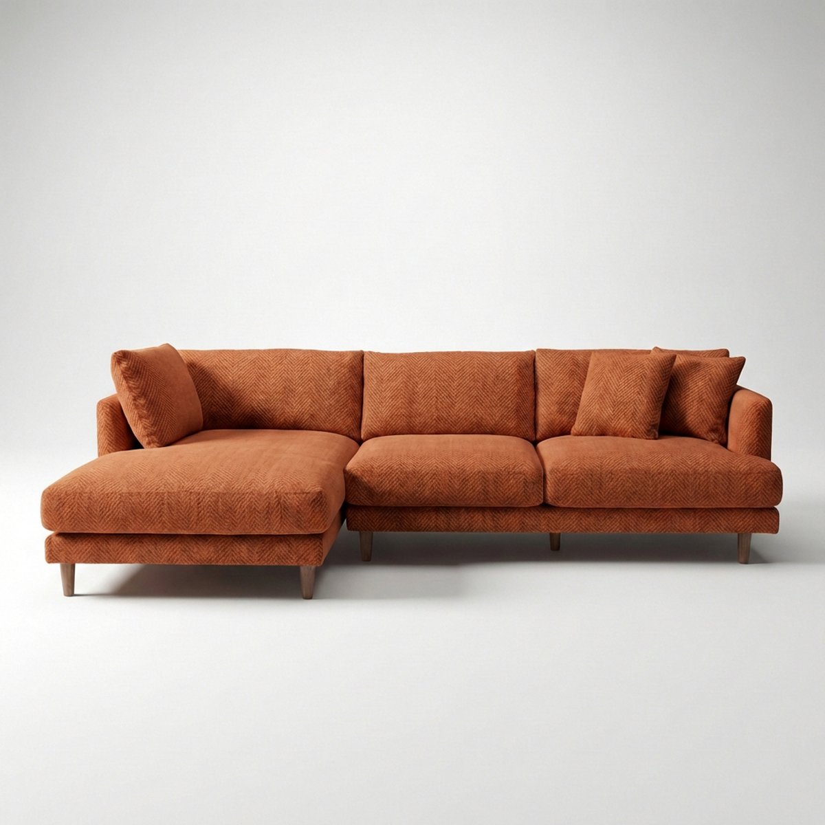 Meadow Chaise Lounge - Burnt Orange Corduroy — Front View | Corduroy | Vibe Sofas Australia