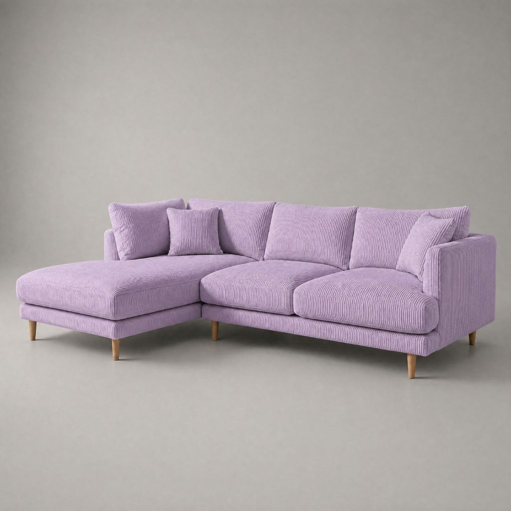 Meadow Chaise Lounge - Lilac Corduroy - Front View | Vibe Sofas