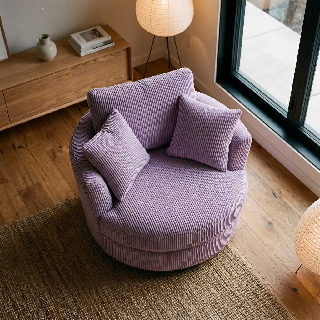 Cuddle Swivel Chair - Lilac in warm minimalist interior