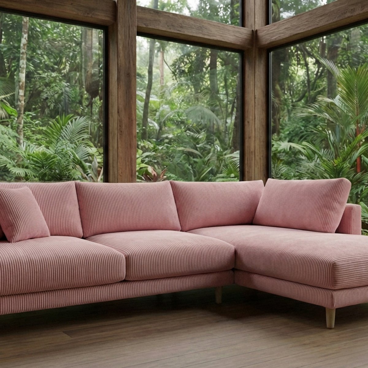 Meadow Chaise Lounge - Baby Pink Corduroy — Lifestyle Setting 1 | Corduroy | Vibe Sofas Australia