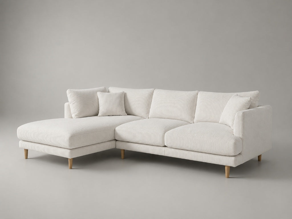 Meadow Chaise Lounge - White Corduroy - Front View | Vibe Sofas