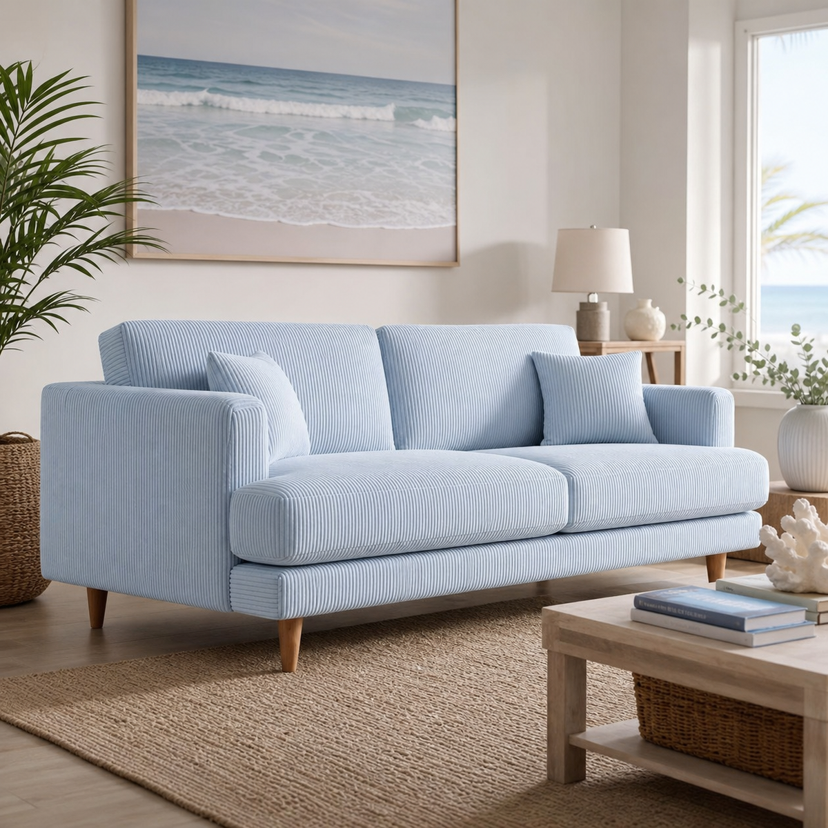 Meadow Sofa - Baby Blue Corduroy - Fabric Detail | Vibe Sofas