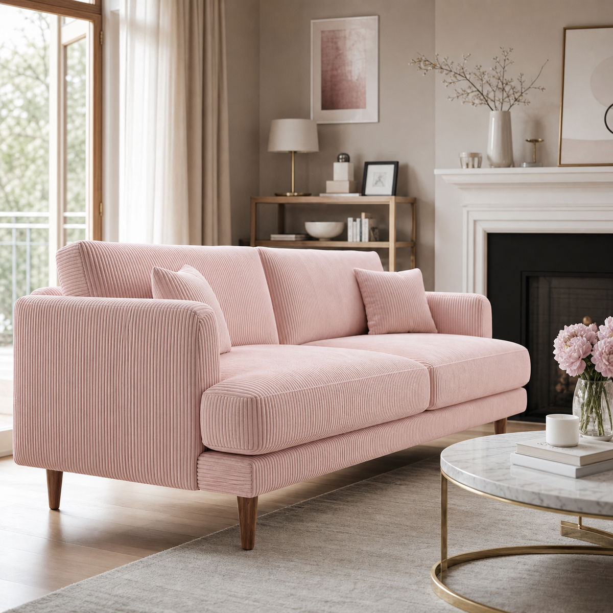 Meadow Sofa - Baby Pink Corduroy - Fabric Detail | Vibe Sofas