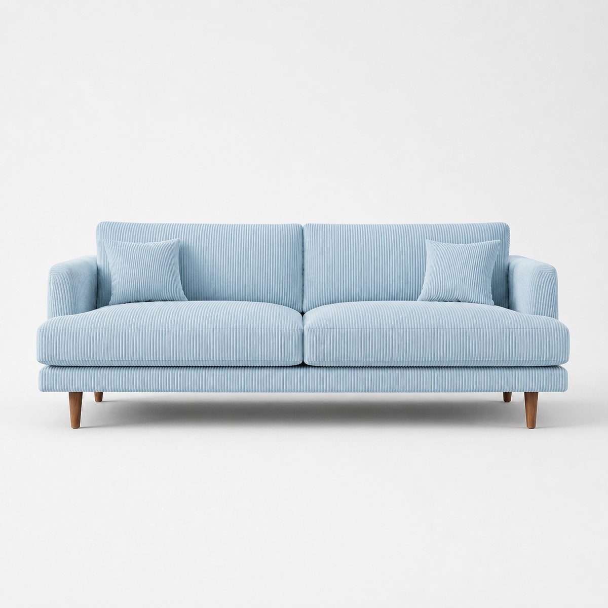 Meadow Sofa - Baby Blue Corduroy - Front View | Vibe Sofas
