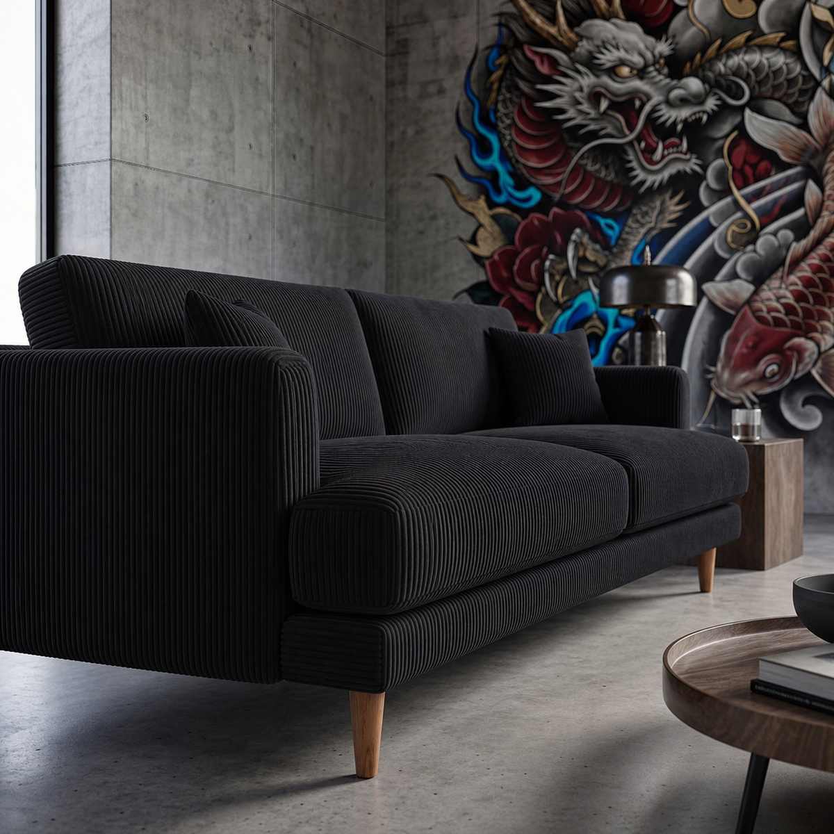 Meadow Sofa - Bagira Black Corduroy - Fabric Detail | Vibe Sofas