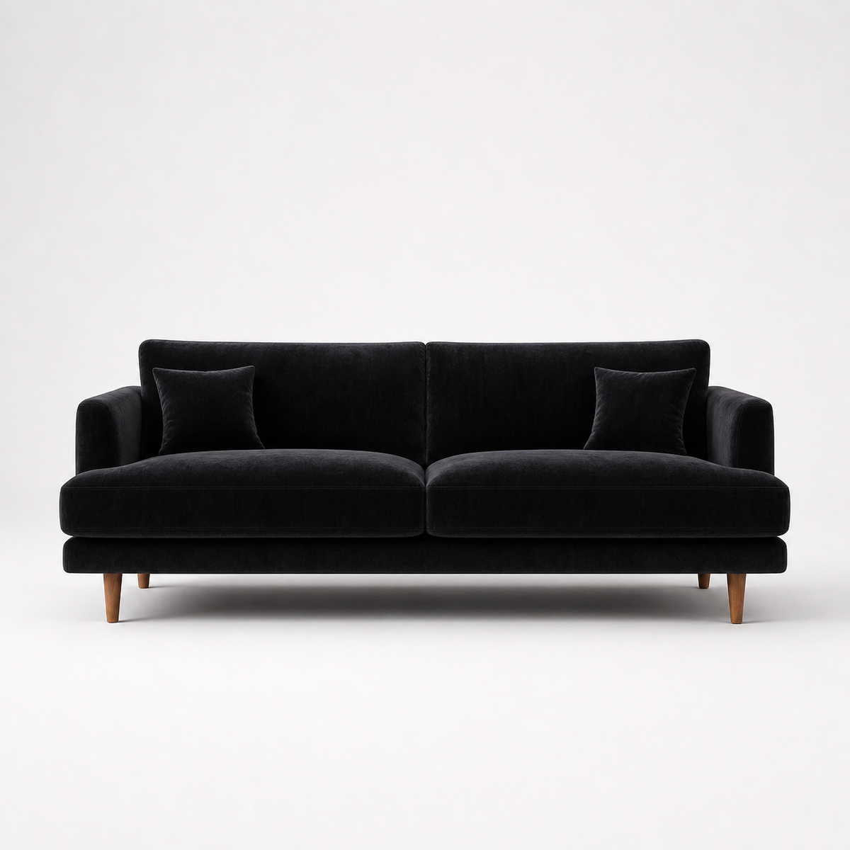 Meadow Sofa - Black Velvet - Front View | Vibe Sofas