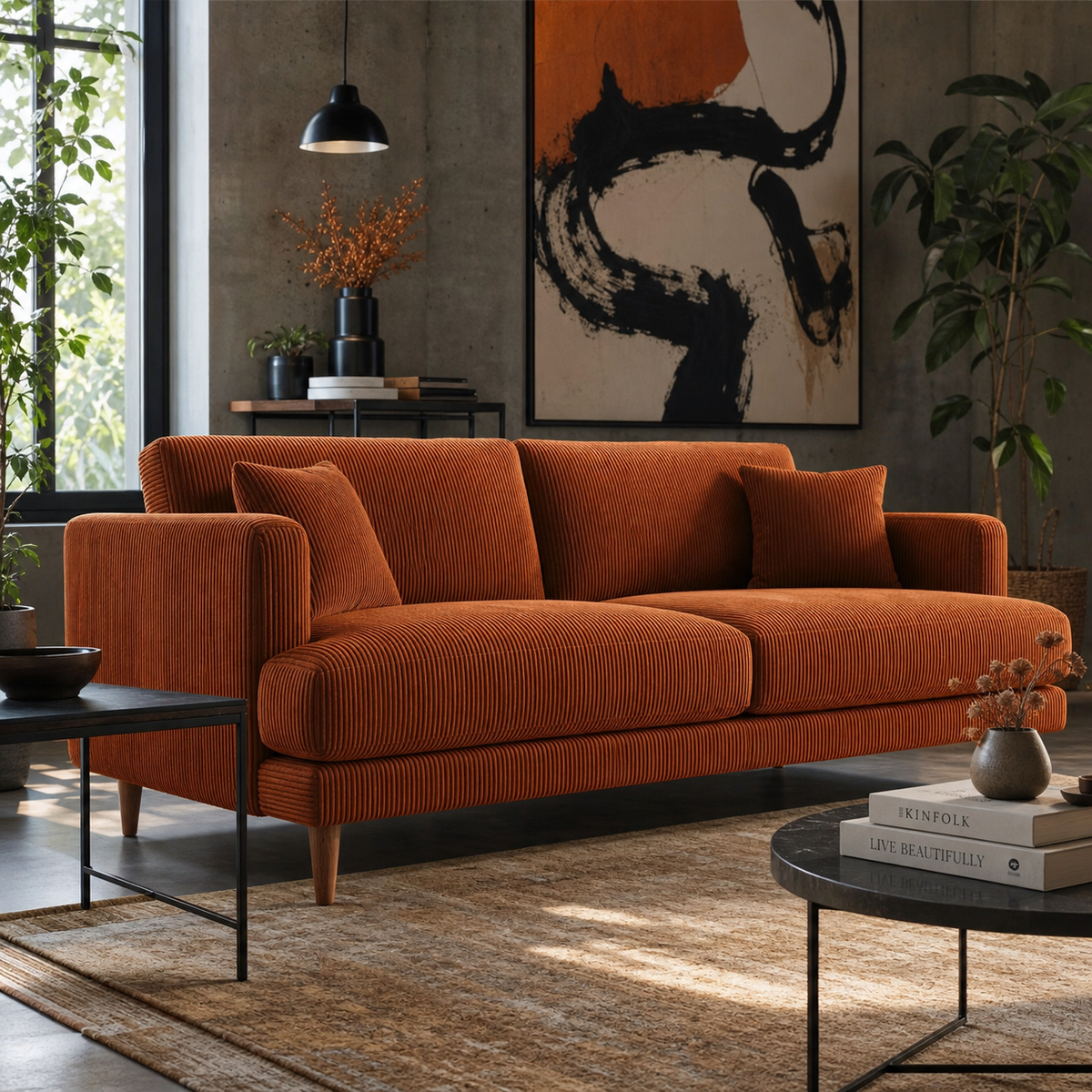 Meadow Sofa - Burnt Orange Corduroy - Fabric Detail | Vibe Sofas