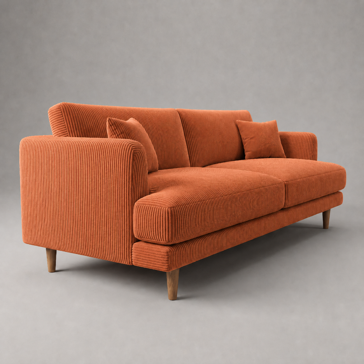 Meadow Sofa - Burnt Orange Corduroy - Dimensions View | Vibe Sofas